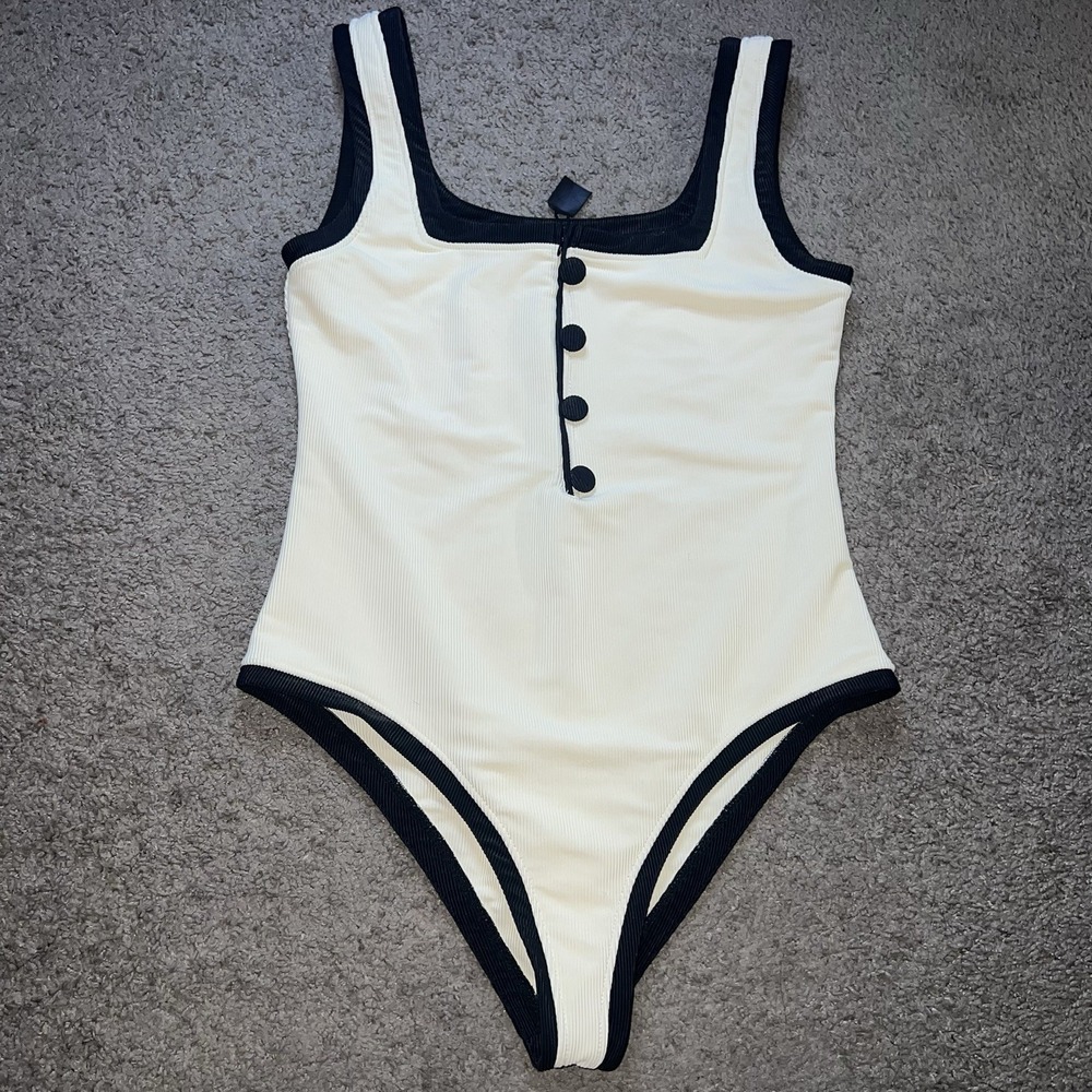 Same THE GRACE ONE PIECE Ribbed Cream/Black Size Medium